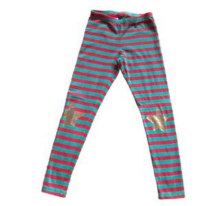 Cat & Jack Girtls Holiday Green/Red Striped Leggings W/ Gold Stars-Size 10/12